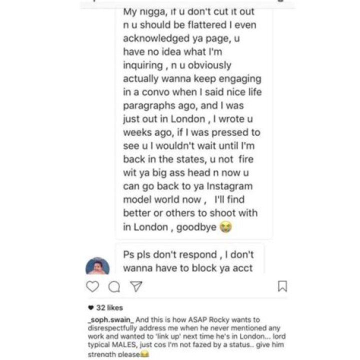 Model Sophie Swain Slams A$AP Rocky For Allegedly Trying To Sleep With Her — Pic