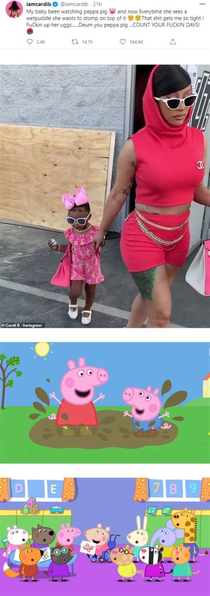 Cardi B Lashes Out At Peppa Pig After Daughter Kulture, 2, Takes On Puddle Stomping Obsession