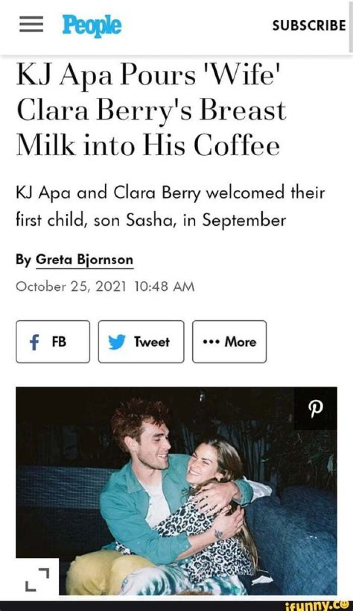 ‘Riverdale’s KJ Apa Drinks ‘Wife’ Clara Berry’s Breast Milk 3 Weeks After Birth Of Their Son