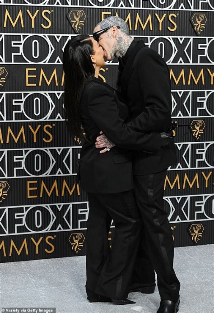 Kourtney Kardashian Kisses Travis Barker In Gown For Black Tie Party – Hollywood Life