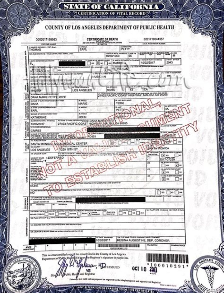 Tom Petty’s Death Certificate Revealed: Details – Hollywood Life